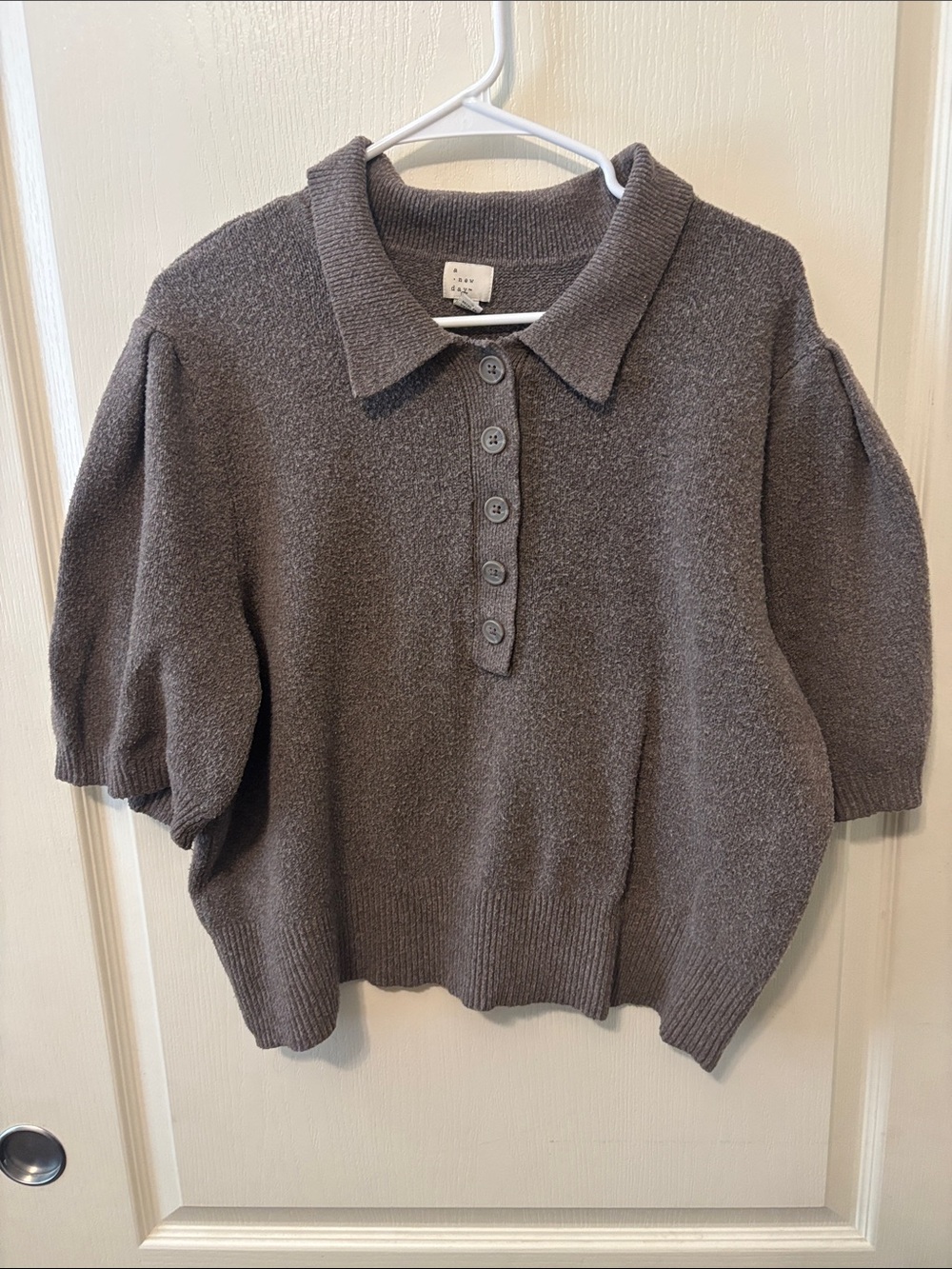 a new day Brown Textured Short-Sleeve Polo Sweater